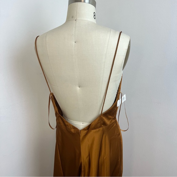 Fame and Partners Brown Maxi backless Strappy Draped Gown m76 - Picture 4 of 5